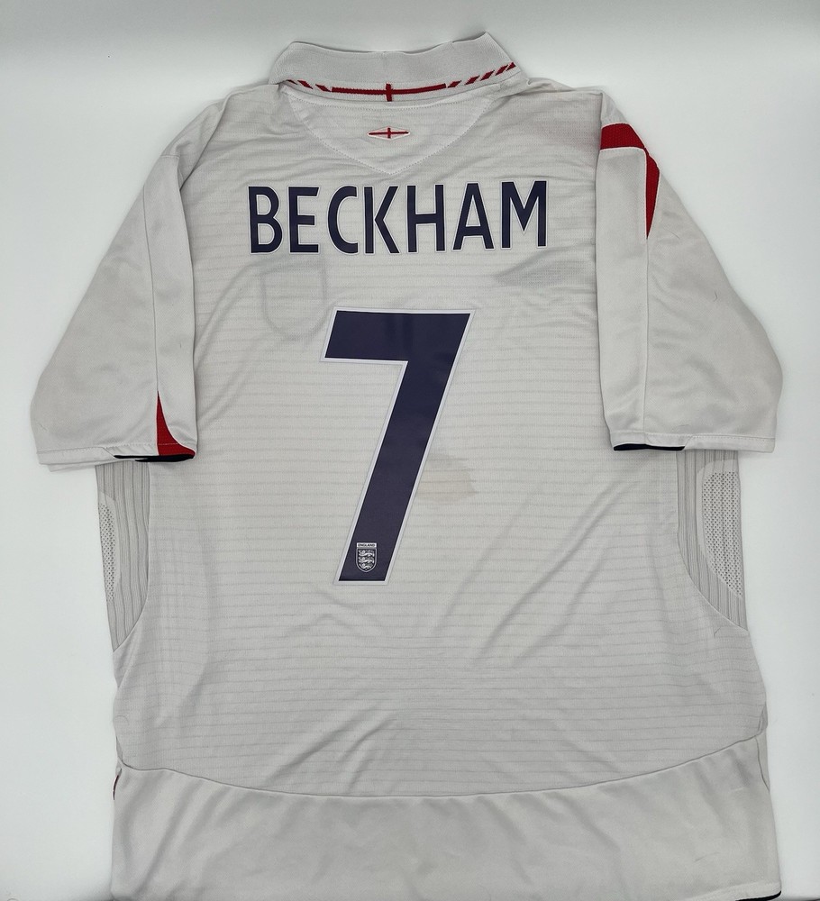 England 2005/2007 Home David Beckham #7 Authentic Umbro Jersey XL White Red Navy