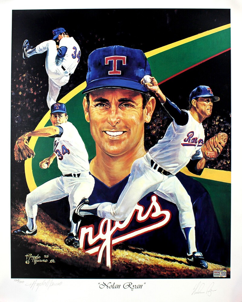 Nolan Ryan Autographed Texas Rangers 1992 Angelo Marino 19×24 Lithograph TRISTAR