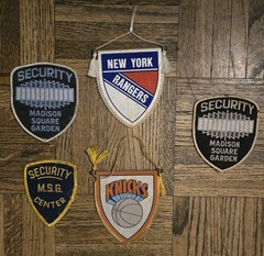 Vtg New York Knicks & Rangers Banners Madison Square Garden Security Guard Patch