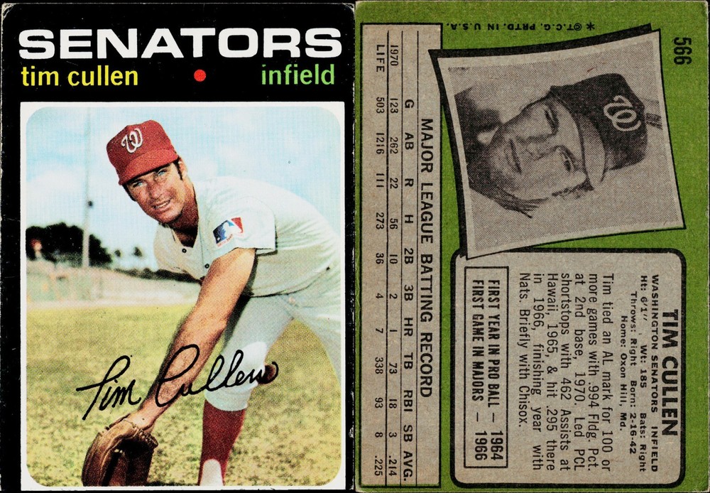 1971 Topps Baseball Card #566 Tim Cullen Washington Senators