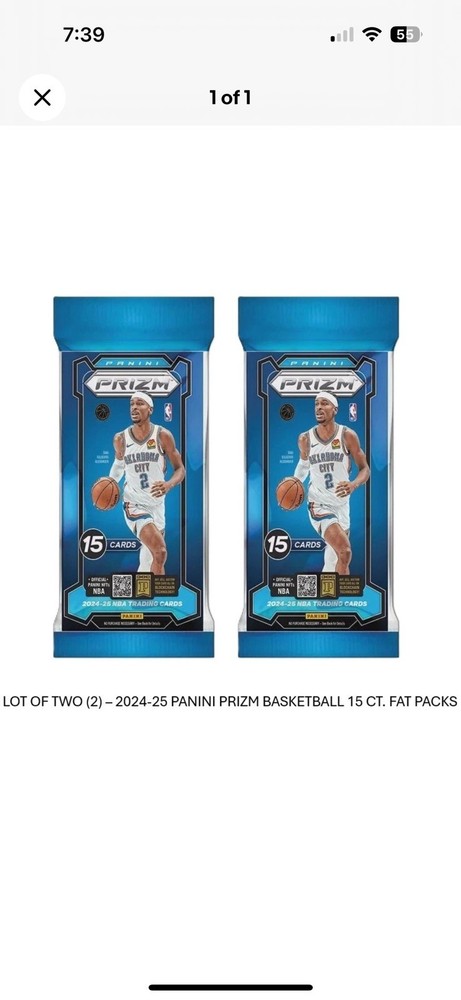 LOT OF TWO (2) – 2024-25 Panini NBA Prizm Basketball 15 Card Fat Packs