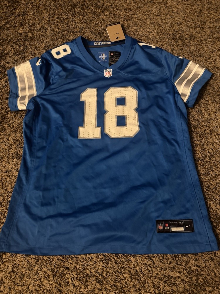Nike Detroit Lions NFL TeSlaa #18 Jersey Blue Silver White Football XL