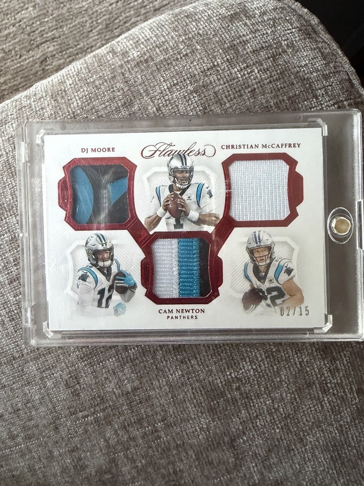 Panini 2019 Flawless Football TP6 Newton/Moore/McCaffrey Triple Patch 02/15