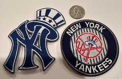 (2)-NEW YORK YANKEES Vintage Style Embroidered Iron On Patches 4” X 3” & 3”x 3”
