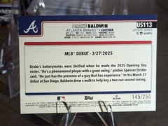 2025 Topps Update #US113 Drake Baldwin Purple Foil /250 RC Braves Rookie Debut
