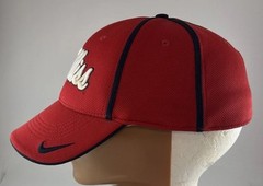 2 Nike Dri Fit Ole Miss Rebels Fitted Hat Red White and Navy Blue