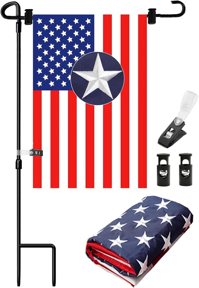Garden Flag Stand with 12 x 18 Inches American Flags, Pole…