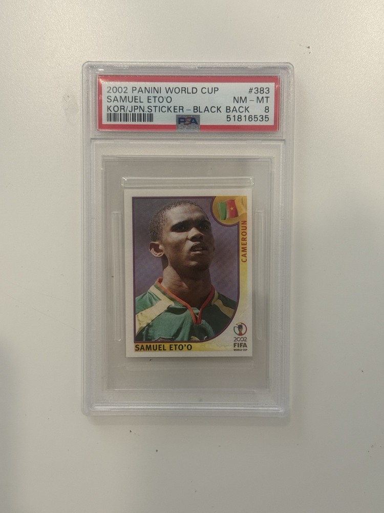 2002 PANINI WORLD CUP #383 SAMUEL ETO&rsquo;O KOR/JPN.STICKER PSA 8