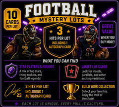 TIER 3 Football Mystery 10 Card Lot! 1 Autograph + 2 Bonus Hits Per Lot!