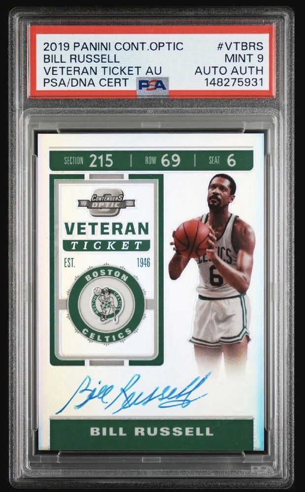 2019 Panini Contenders Optic Bill Russell Auto Veteran Ticket PSA 9