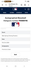 Francisco Lindor Signed OML Baseball MLB Authentication Auto New York Mets