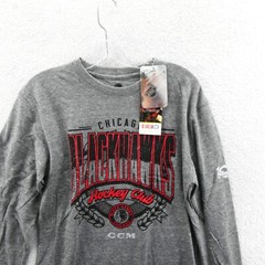 CCM Chicago Blackhawks Shirt Mens Large Gray Long Sleeve NHL Hockey Retro New