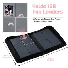 WITHYU Toploader Binder Holds 128 Top Loaders, 4 Pocket Ringless Card Holder for
