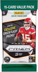 2025 Panini Prizm NFL Football 15 Card Value Pack – Look For Green Flash Prizms!
