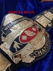 NWA Western States Championship Belt ,4mm Zinc, Gold Plated, Cow Leather strap
