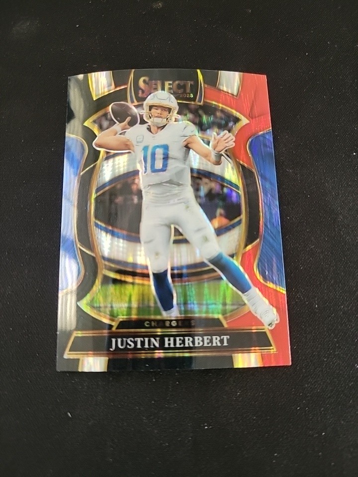 2025 Panini Select Concourse Justin Herbert #1 Black & Red Shock Prizm Chargers