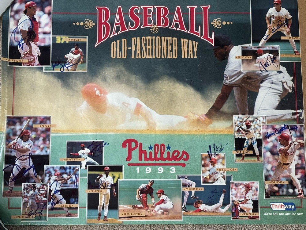 1993 PHILADELPHIA PHILLIES VINTAGE 13 Signed Autographed 19×24 HITTERS Poster