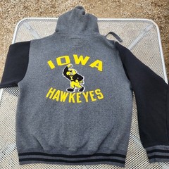 Iowa Hawkeyes Full Zip Sweatshirt Dark Gray/Black Size SM Letterman Style Logo