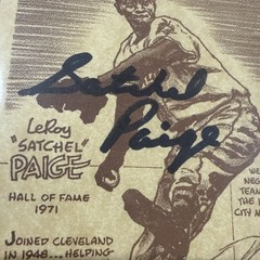 1948 SATCHEL PAIGE SIGNED CLEVELAND INDIANS Drawing 4×6”