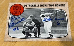 1968 TOPPS RED SOX RICO PETROCELLI SOCKS TWO HOMERS AUTOGRAPH INSCRIPTION #156