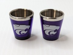 Pair Of (2) Kansas State Wildcats Stainless Steel Shot Glasses KSU Purple