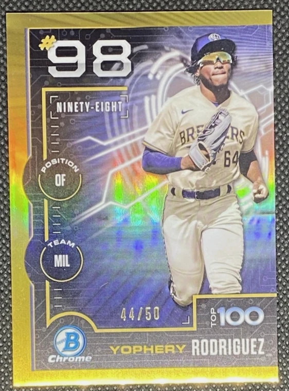 Yophery Rodriguez 2025 Bowman Scout Top 100 Chrome Gold Refractor /50 Rookie RC