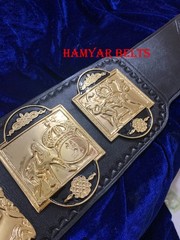 NWA Western States Championship Belt ,4mm Zinc, Gold Plated, Cow Leather strap