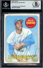 Willie Crawford Beckett BAS Vintage Signed 1969 Topps Autograph Dodgers