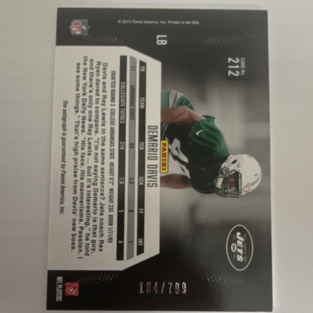 2012 Panini Momentum – Rookie Signature Demario Davis #212 /799 (AU, RC)