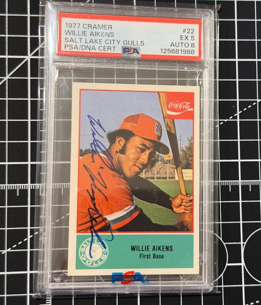 1977 Cramer #22 Willie Aikens RC Salt Lake City Auto COCA COLA AD – POP 1 RC 1/1