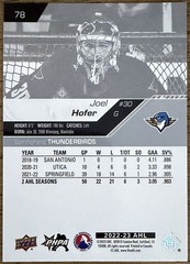 Joel Hofer Rookie 2022-23 Upper Deck AHL #78 (RC) St. Louis Blues