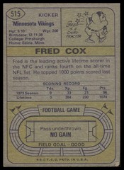 Fred Cox 1974 Topps #515 Minnesota Vikings
