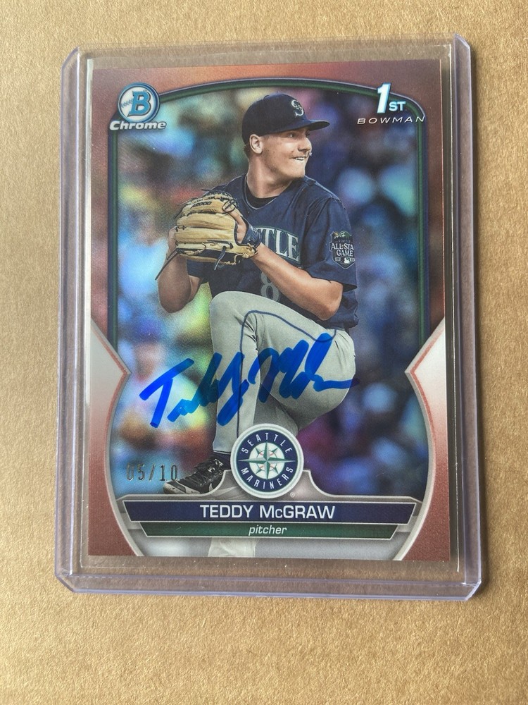 Signed 2023 Bowman Chrome TEDDY McGRAW /10 Rose Gold Refractor 1st Autographed