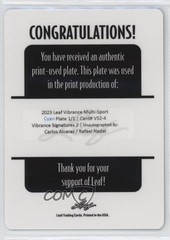 2023 Leaf Vibrance Printing Plate Cyan 1/1 Carlos Alcaraz Rafael Nadal 0h1