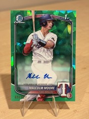 🔥⚾MALCOLM MOORE 2025 Bowman Chrome 1st Green Sapphire Auto SP /99 #RANGERS⚾🔥