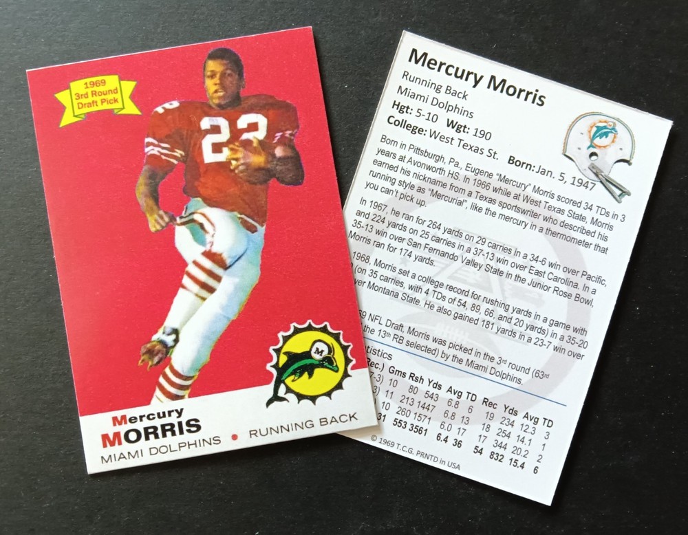 1969 Mercury Morris West Texas State Miami Dolphins Custom Hand Made Art Card