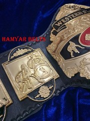 NWA Western States Championship Belt ,4mm Zinc, Gold Plated, Cow Leather strap