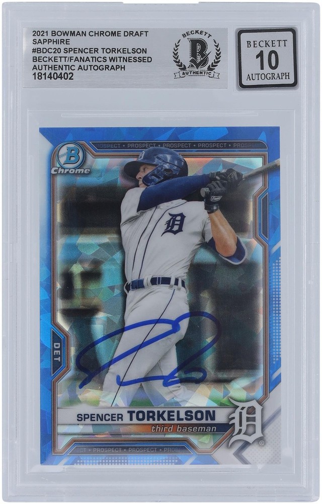 Spencer Torkelson Tigers Signed 2021 Bowman Chrome Draft #BDC-20 BAS 10 Card