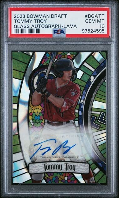 2023 TOMMY TROY BOWMAN DRAFT GLASS AUTOGRAPH-LAVA /75 #BGATT PSA 10