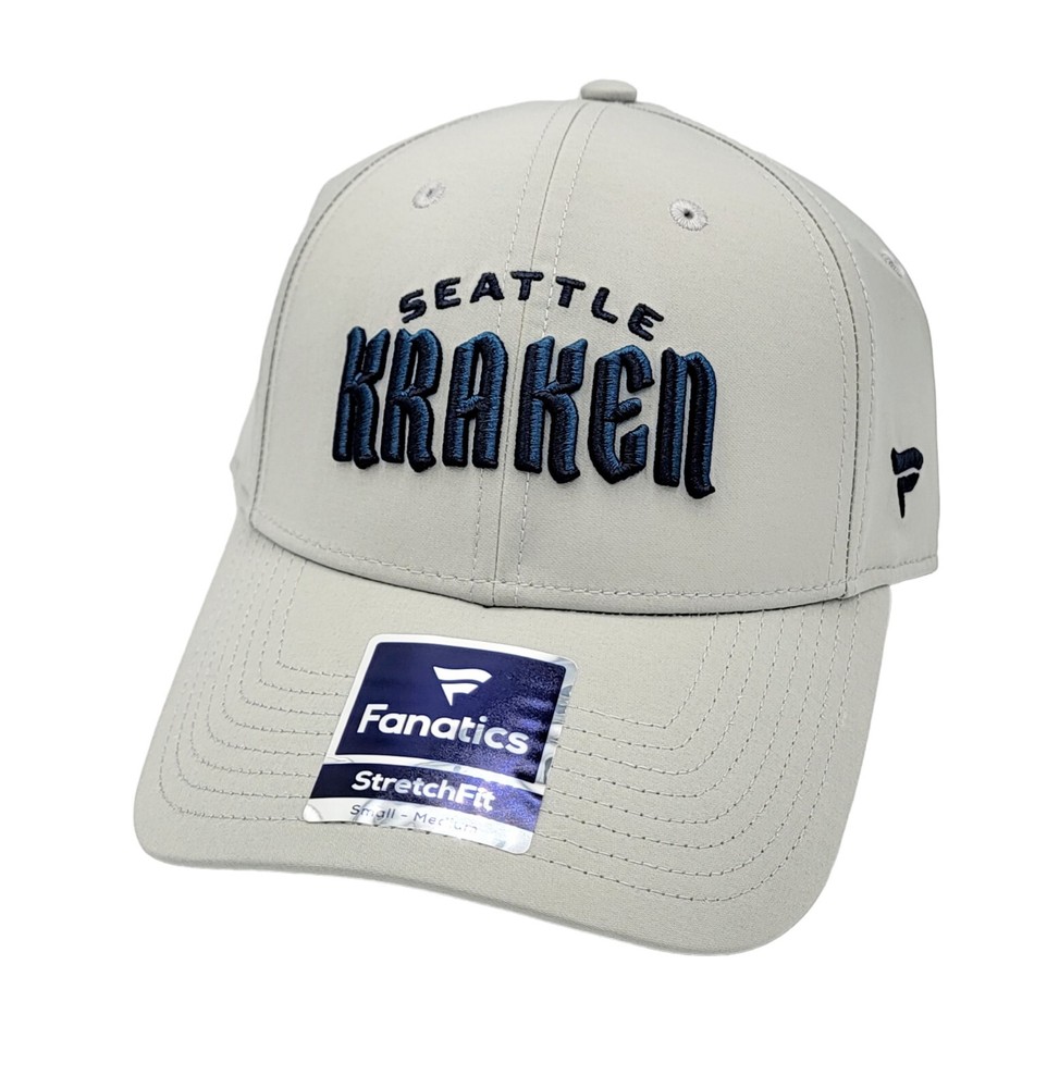 Seattle Kraken Fanatics Branded Wordmark Stretch Fit Size S/M Gray Hat Cap NEW