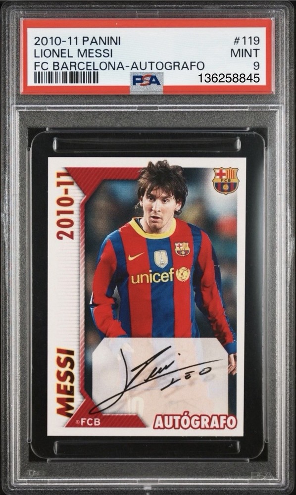 LIONEL MESSI FC Barcelona 2010-11 Autografo PSA 9 Panini Stickers #119 Auto Mint
