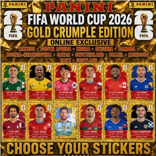 panini fifa WC 2026 gold crumple sticker you pick Group G – H (BEL – URU)