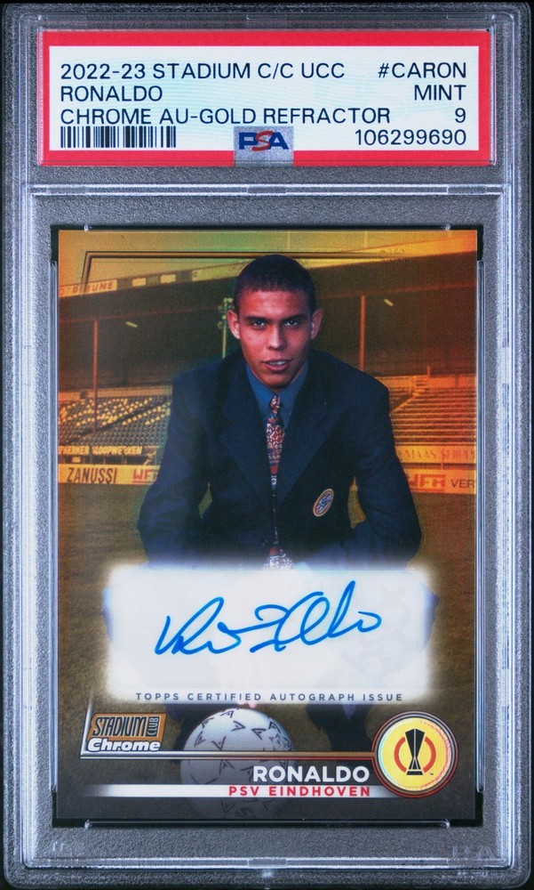 2022-23 Topps Stadium Club Chrome Ronaldo Nazario /50 Gold Refractor Auto PSA 9