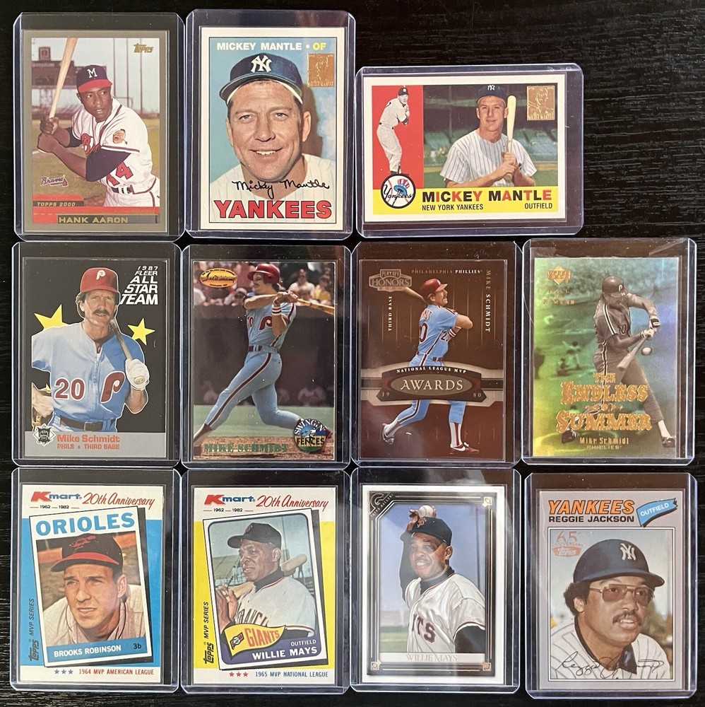 Mickey Mantle, Aaron, Mays, Schmidt, Robinson & Jackson HOF lot of 11