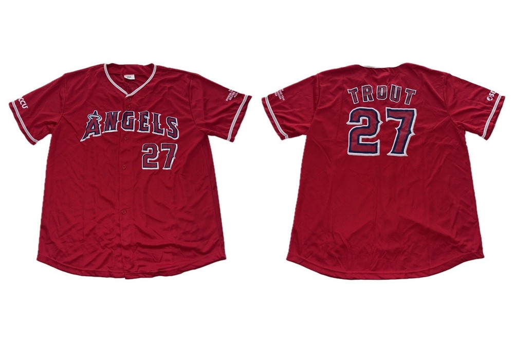Los Angeles Angels #27 Mike Trout Red Button Up Jersey Mens XL New SGA 24” X 31”