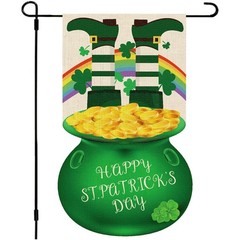 St. Patrick&rsquo;s Day Garden Flag 12.8×18.8&Prime; Green Gold Coin Pot Yard Flag Double-