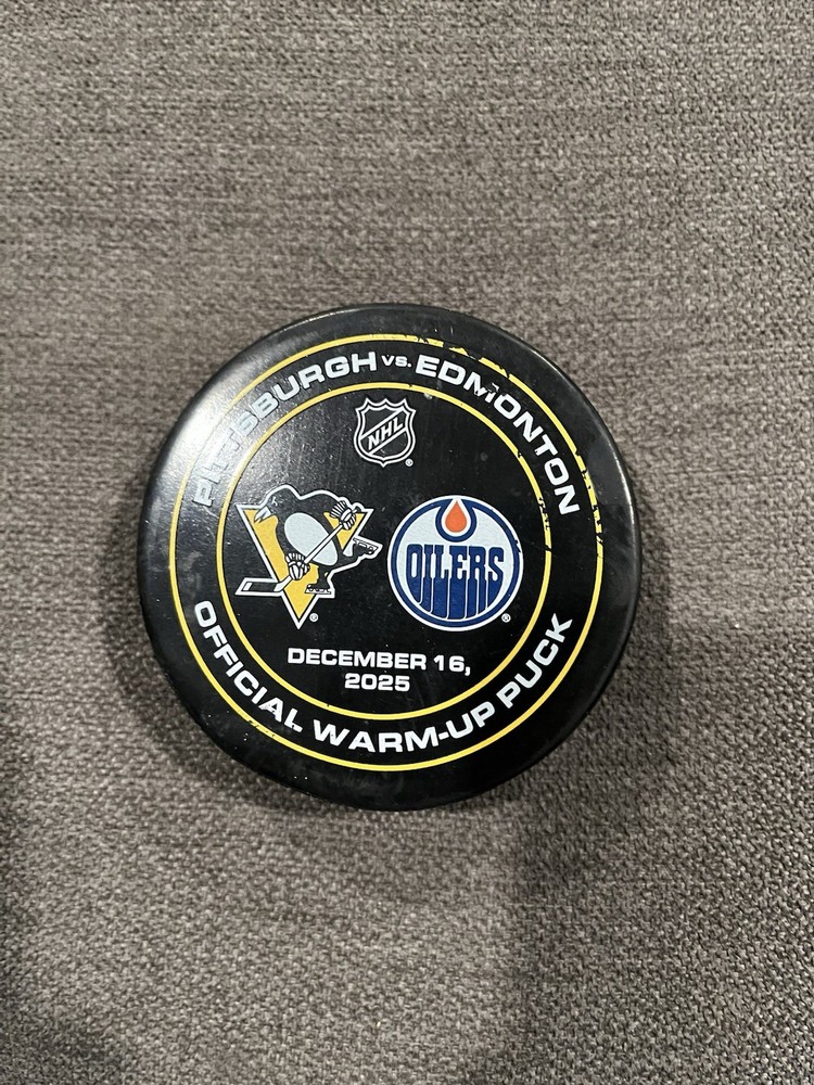 LEON DRAISAITL 1,000th NHL Point Game Warmup Used Puck 12/16/25 Oilers Pens
