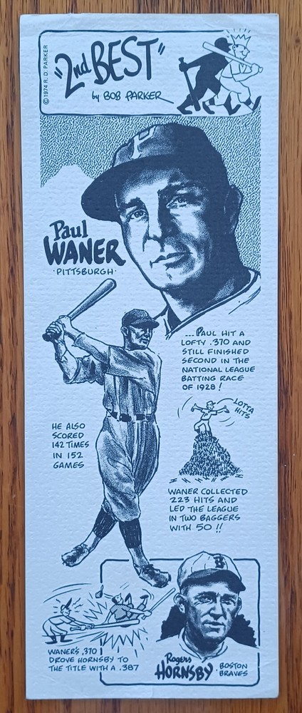 1974 BOB PARKER 2nd Best Paul Waner & Rogers Hornsby EX Condition MLB Card 3×8