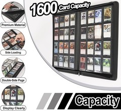 Premium Card Binder 16 Pocket – Fits 1600 Cards，4X4 Ringless Card Album with Sle
