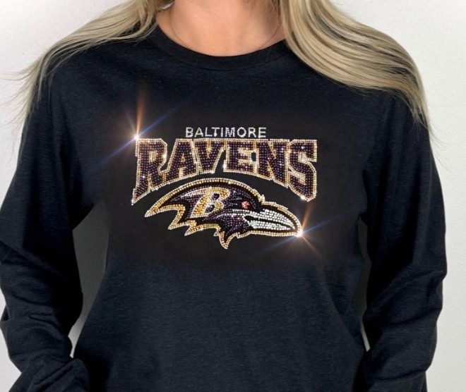IRON ON TRANSFER Baltimore Ravens Crystal Rhinestones 8×9 inches For Tshirt